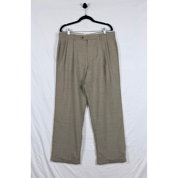 Jos. A. Bank Other - Jos A Bank 34R Wool Pleated Dress Pants Brown Houndstooth Cuffed Work Wedding